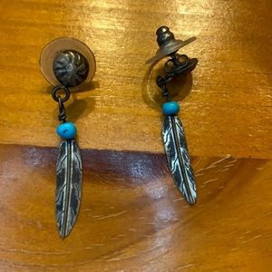 Dangly feather earrings with turquoise